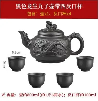 Yixing-Purple Sand Ceramic Teapot, Large Capacity, Pure Handmade, Plum Blossom, Dragon Phoenix, Household, Kungfu Tea Set