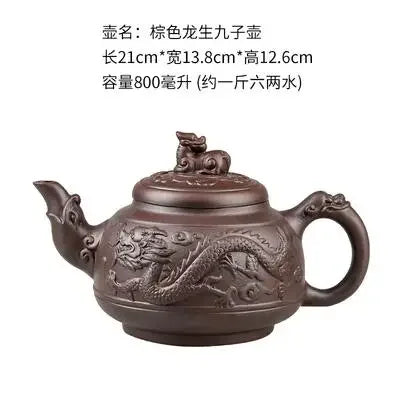 Yixing-Purple Sand Ceramic Teapot, Large Capacity, Pure Handmade, Plum Blossom, Dragon Phoenix, Household, Kungfu Tea Set