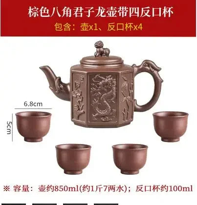 Yixing-Purple Sand Ceramic Teapot, Large Capacity, Pure Handmade, Plum Blossom, Dragon Phoenix, Household, Kungfu Tea Set