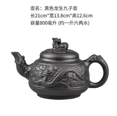 Yixing-Purple Sand Ceramic Teapot, Large Capacity, Pure Handmade, Plum Blossom, Dragon Phoenix, Household, Kungfu Tea Set