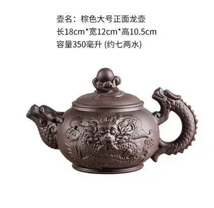 Yixing-Purple Sand Ceramic Teapot, Large Capacity, Pure Handmade, Plum Blossom, Dragon Phoenix, Household, Kungfu Tea Set