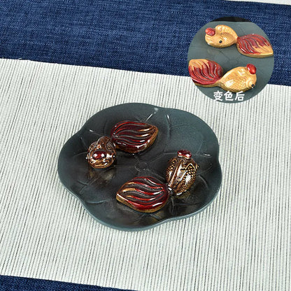 Yixing Purple Sand Color Changing Tea Pet Tea Set Crab Goldfish More than Wealth Comes from Every Direction Years Tea Ceremony D