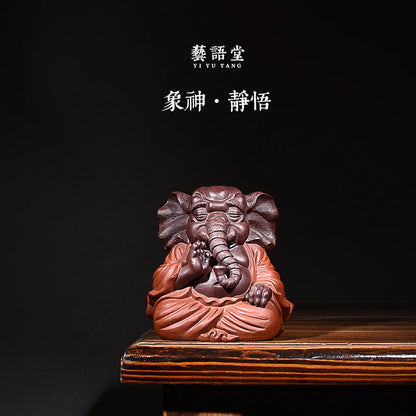 Yixing Purple Sand Fine Ornaments Supportable Purple Sand Elephant Tea Ornaments Handmade Tea Ornaments Sculpture Tea Tray Utens