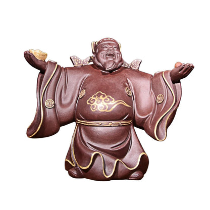 Yixing Purple Sand Fine Tea Carve Character Decoration Raw Ore Handmade Sculpture God of Wealth Tea Table Decoration Tea Set Sup