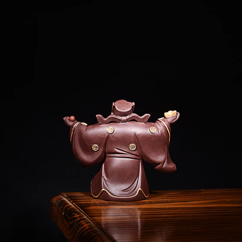 Yixing Purple Sand Fine Tea Carve Character Decoration Raw Ore Handmade Sculpture God of Wealth Tea Table Decoration Tea Set Sup