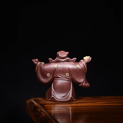 Yixing Purple Sand Fine Tea Carve Character Decoration Raw Ore Handmade Sculpture God of Wealth Tea Table Decoration Tea Set Sup