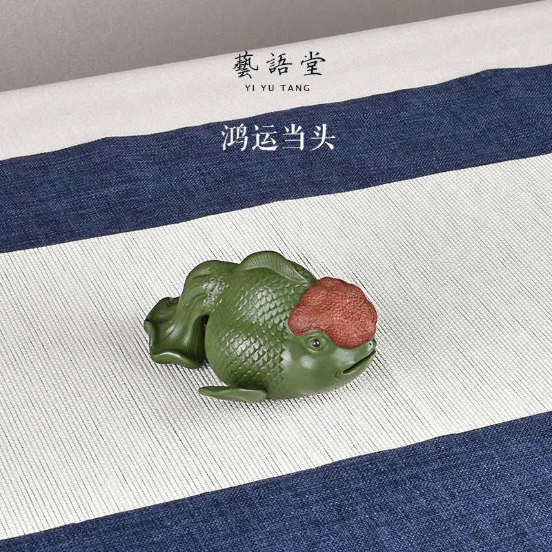 Yixing Purple Sand Fine Tea Carve Decoration Handmade Supportable Tea Tray Tea Ceremony Fortune Opportunity Knocks Goldfish Carp