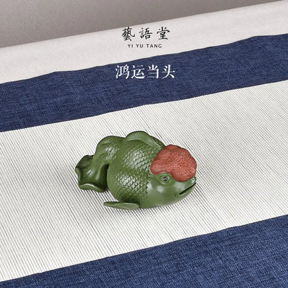 Yixing Purple Sand Fine Tea Carve Decoration Handmade Supportable Tea Tray Tea Ceremony Fortune Opportunity Knocks Goldfish Carp