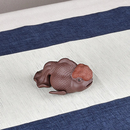 Yixing Purple Sand Fine Tea Carve Decoration Handmade Supportable Tea Tray Tea Ceremony Fortune Opportunity Knocks Goldfish Carp