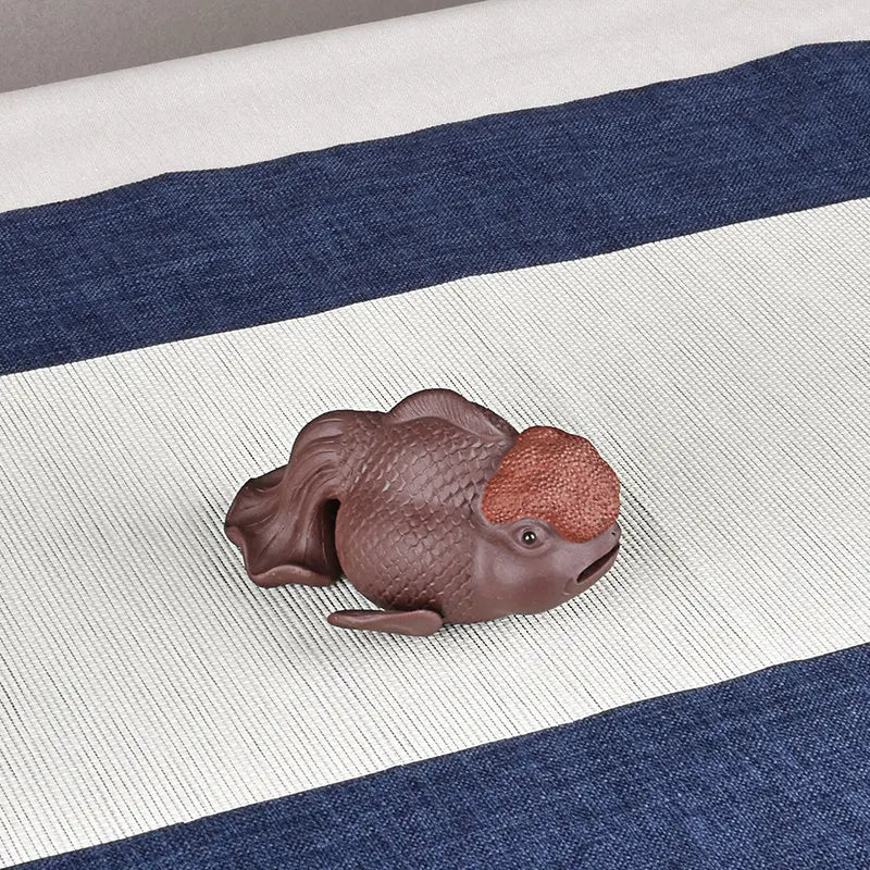 Yixing Purple Sand Fine Tea Carve Decoration Handmade Supportable Tea Tray Tea Ceremony Fortune Opportunity Knocks Goldfish Carp
