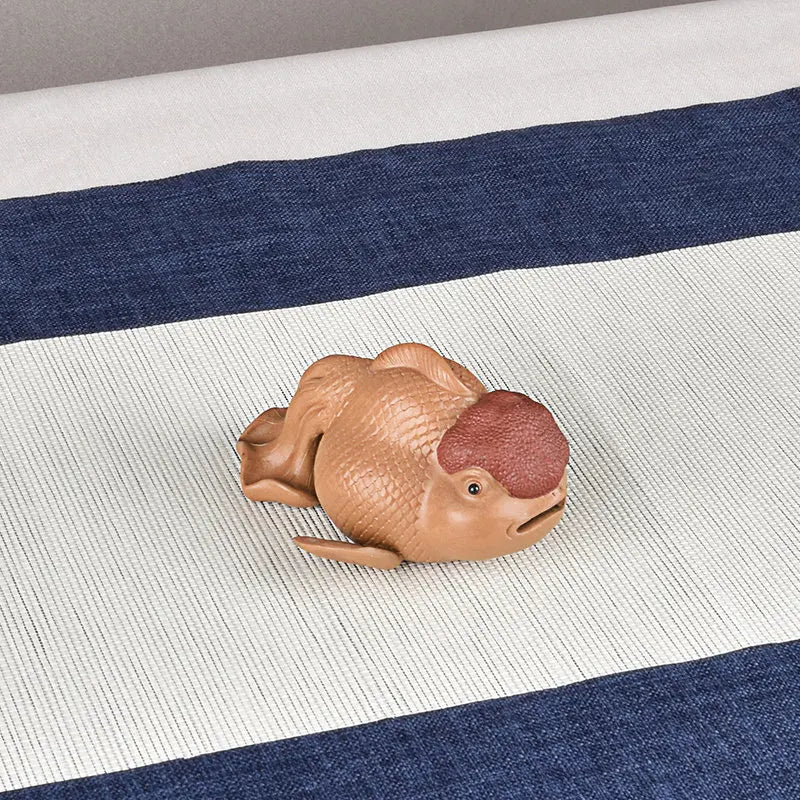 Yixing Purple Sand Fine Tea Carve Decoration Handmade Supportable Tea Tray Tea Ceremony Fortune Opportunity Knocks Goldfish Carp