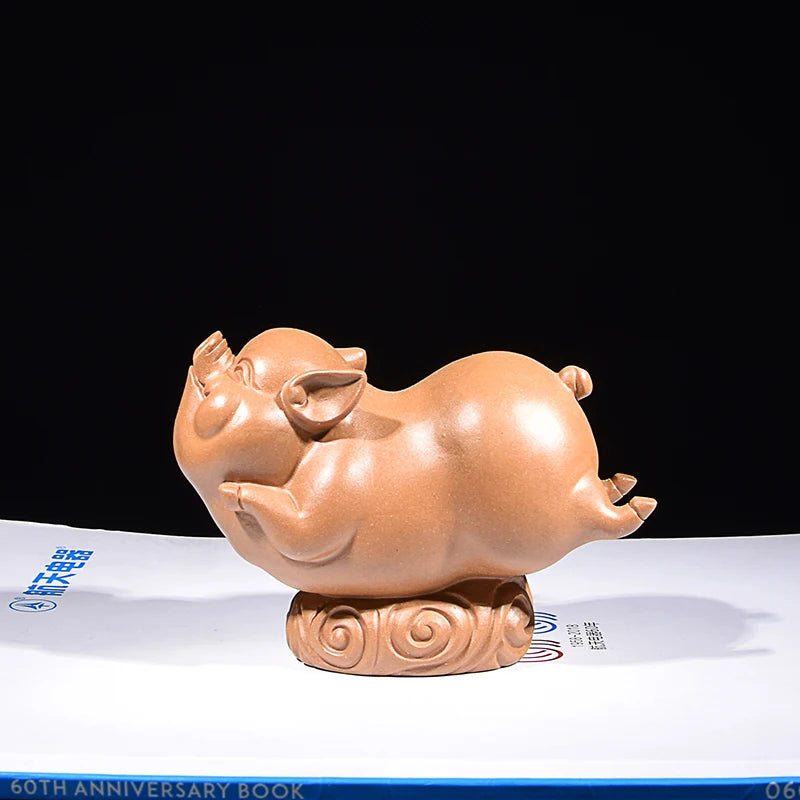 Yixing Purple Sand Fine Tea Carve Decoration Supportable Kweichow Moutai Lucky Pig Kung Fu Tea Set Tea Tray Utensils Cute Zodiac