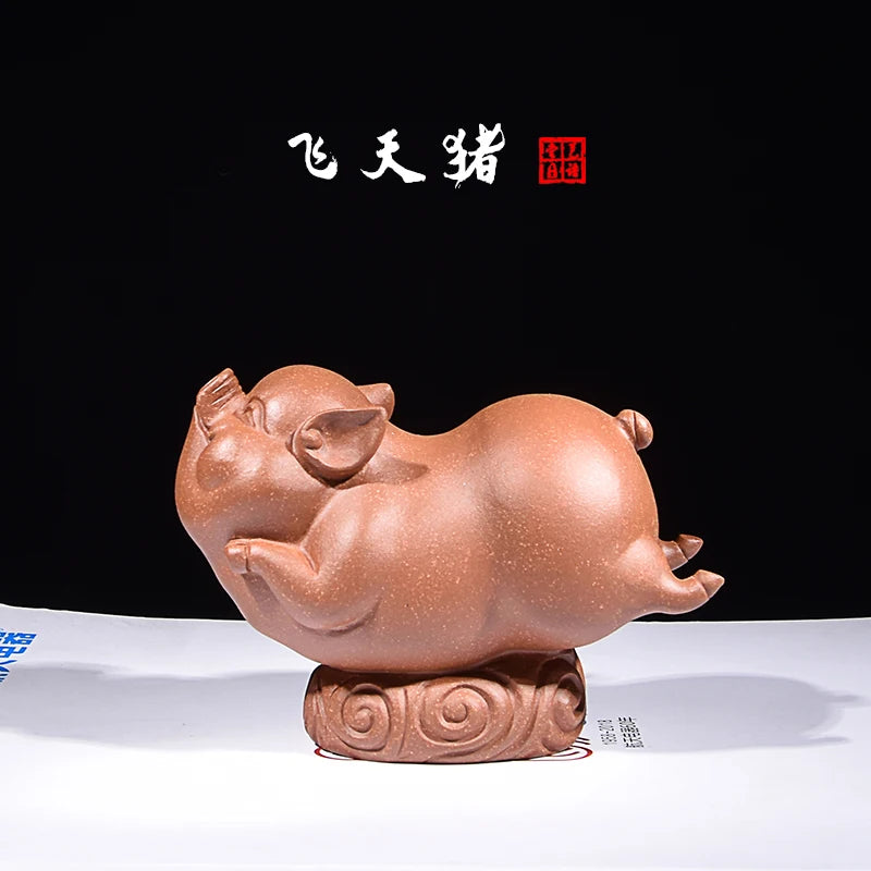 Yixing Purple Sand Fine Tea Carve Decoration Supportable Kweichow Moutai Lucky Pig Kung Fu Tea Set Tea Tray Utensils Cute Zodiac
