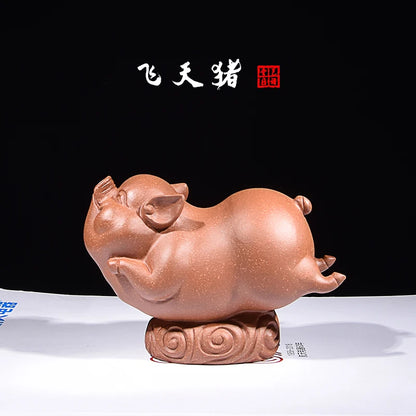 Yixing Purple Sand Fine Tea Carve Decoration Supportable Kweichow Moutai Lucky Pig Kung Fu Tea Set Tea Tray Utensils Cute Zodiac