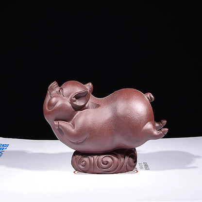 Yixing Purple Sand Fine Tea Carve Decoration Supportable Kweichow Moutai Lucky Pig Kung Fu Tea Set Tea Tray Utensils Cute Zodiac