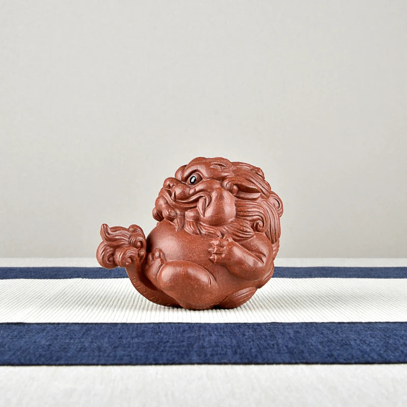 Yixing Purple Sand Fine Tea Carve Famous Handmade Li Changtao Raw Ore Descending Slope Mud Supportable Good Luck Comes Lion Orna