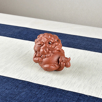 Yixing Purple Sand Fine Tea Carve Famous Handmade Li Changtao Raw Ore Descending Slope Mud Supportable Good Luck Comes Lion Orna