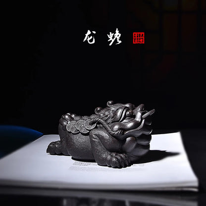 Yixing Purple Sand Fine Tea Carve Fortune Golden Toad Toad Supportable Dragon Turtle Tea Tray Tea Ceremony Tea Table Decoration