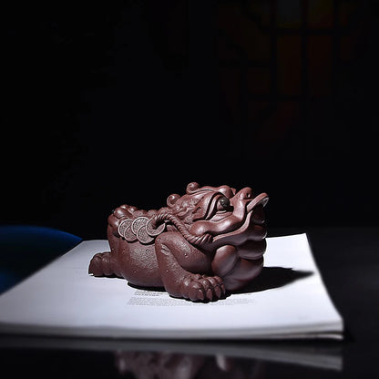 Yixing Purple Sand Fine Tea Carve Fortune Golden Toad Toad Supportable Dragon Turtle Tea Tray Tea Ceremony Tea Table Decoration
