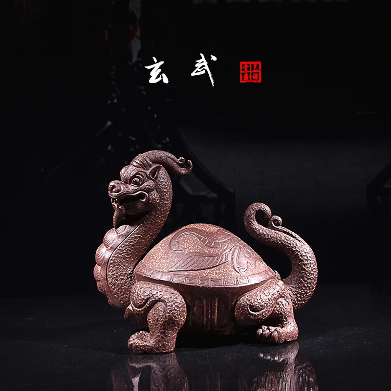 Yixing Purple Sand Fine Tea Carve Handmade Supportable Purple Sand Dragon Turtle Xuanwu Decoration Tea Tray Tea Ceremony Creativ