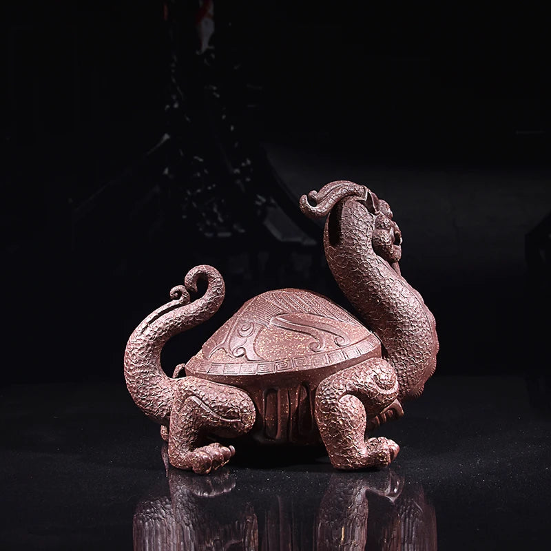 Yixing Purple Sand Fine Tea Carve Handmade Supportable Purple Sand Dragon Turtle Xuanwu Decoration Tea Tray Tea Ceremony Creativ