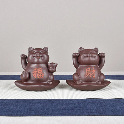 Yixing Purple Sand Fine Tea Carve Handmade Supportable Raw Ore Lucky Cat Ornaments Tea tray utensils Lucky
