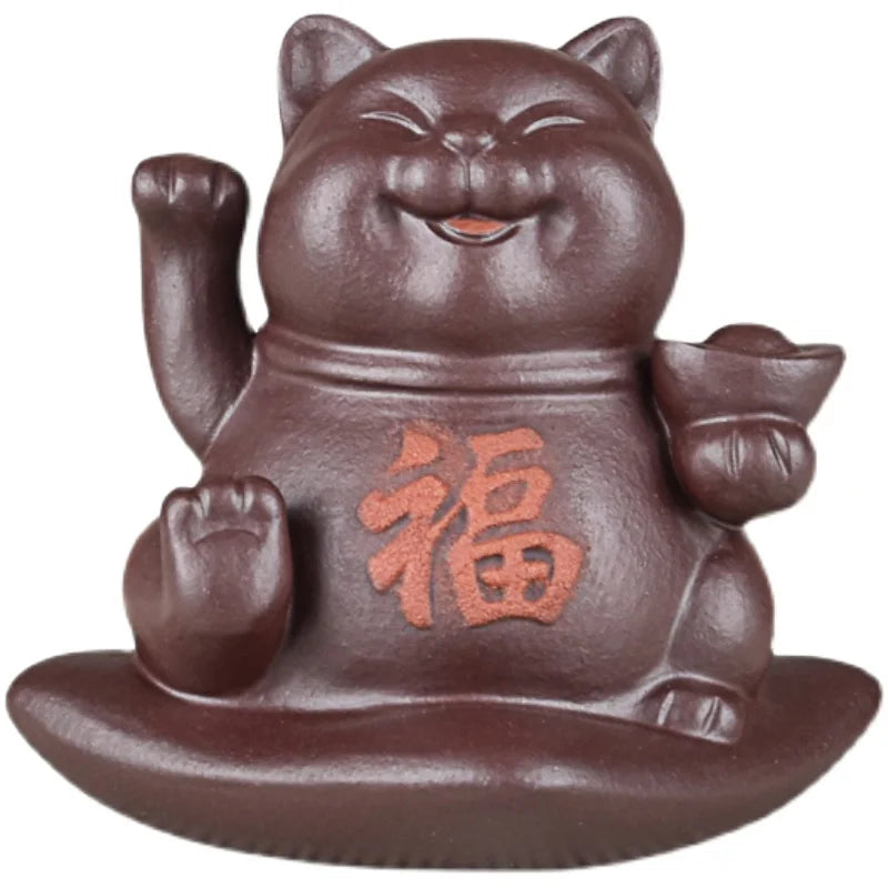 Yixing Purple Sand Fine Tea Carve Handmade Supportable Raw Ore Lucky Cat Ornaments Tea tray utensils Lucky