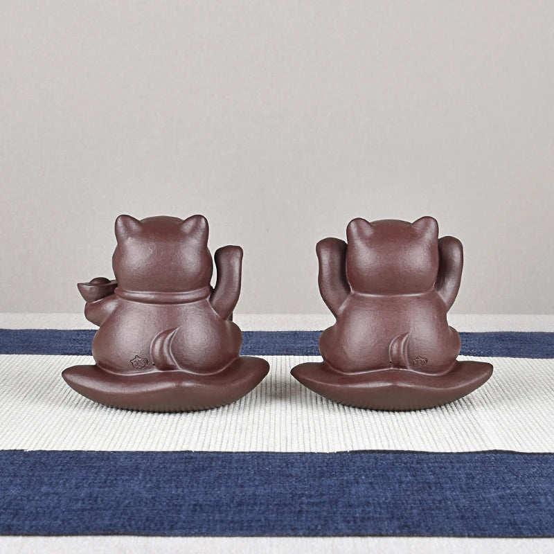 Yixing Purple Sand Fine Tea Carve Handmade Supportable Raw Ore Lucky Cat Ornaments Tea tray utensils Lucky