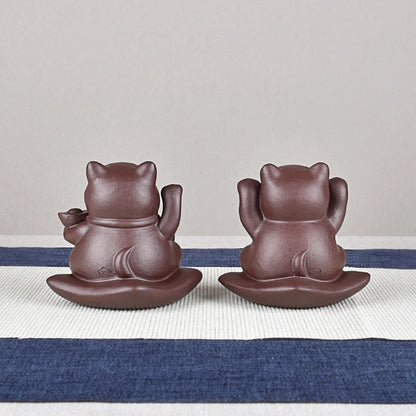 Yixing Purple Sand Fine Tea Carve Handmade Supportable Raw Ore Lucky Cat Ornaments Tea tray utensils Lucky