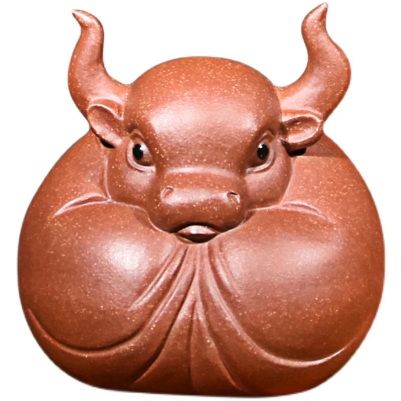 Yixing Purple Sand Fine Tea Carve Raw Ore Handmade Famous Li Changtao Chinese Zodiac Cow Be Arrogant and Make a Fortune