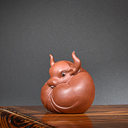 Yixing Purple Sand Fine Tea Carve Raw Ore Handmade Famous Li Changtao Chinese Zodiac Cow Be Arrogant and Make a Fortune