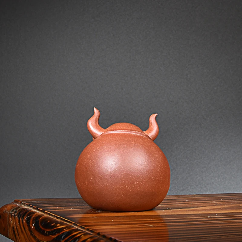 Yixing Purple Sand Fine Tea Carve Raw Ore Handmade Famous Li Changtao Chinese Zodiac Cow Be Arrogant and Make a Fortune