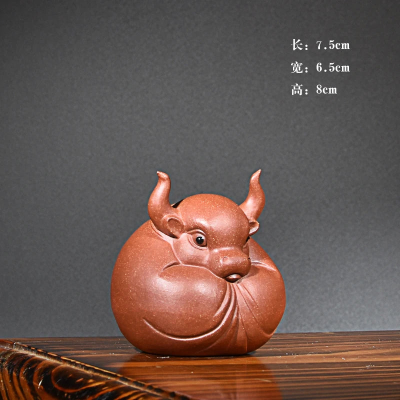 Yixing Purple Sand Fine Tea Carve Raw Ore Handmade Famous Li Changtao Chinese Zodiac Cow Be Arrogant and Make a Fortune
