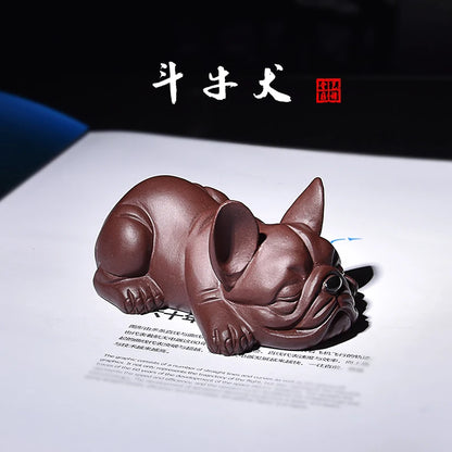 Yixing Purple Sand Fine Tea Carve Supportable Handmade Chinese Zodiac Dog Bulldog Tea Set Puppy Tea Tray Tea Ceremony Decoration