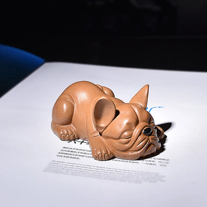 Yixing Purple Sand Fine Tea Carve Supportable Handmade Chinese Zodiac Dog Bulldog Tea Set Puppy Tea Tray Tea Ceremony Decoration