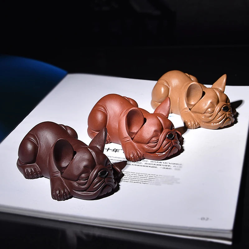 Yixing Purple Sand Fine Tea Carve Supportable Handmade Chinese Zodiac Dog Bulldog Tea Set Puppy Tea Tray Tea Ceremony Decoration