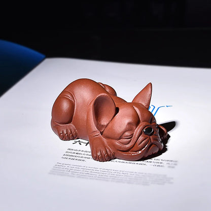 Yixing Purple Sand Fine Tea Carve Supportable Handmade Chinese Zodiac Dog Bulldog Tea Set Puppy Tea Tray Tea Ceremony Decoration