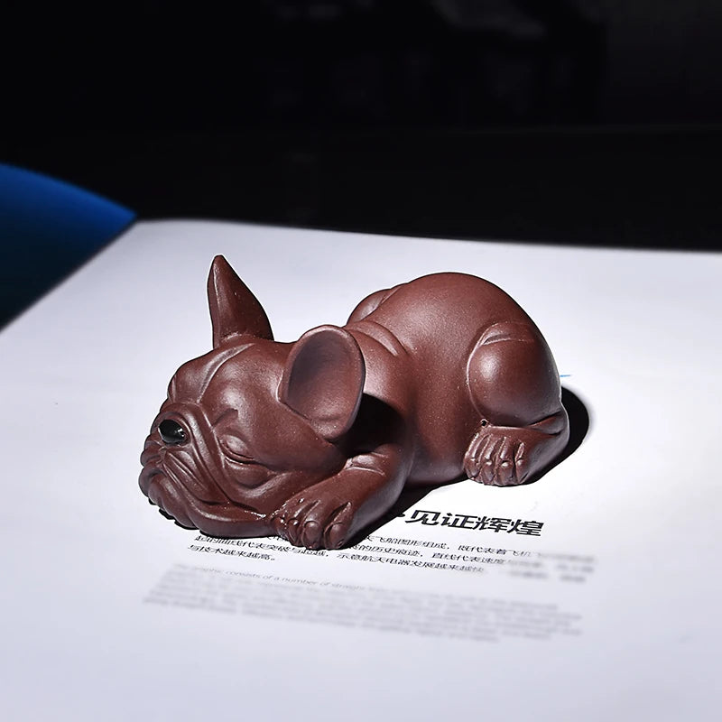 Yixing Purple Sand Fine Tea Carve Supportable Handmade Chinese Zodiac Dog Bulldog Tea Set Puppy Tea Tray Tea Ceremony Decoration