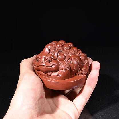 Yixing Purple Sand Fine Tea Carve Supportable Purple Sand Pixiu Golden Toad Sitting on the Ground to Make Money and Fortune Tea