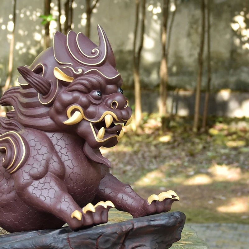 Yixing Purple Sand Fine Yixing Clay Tea Carve Supportable Famous Handmade Large Lucky Decoration Sculpture Feng Shui