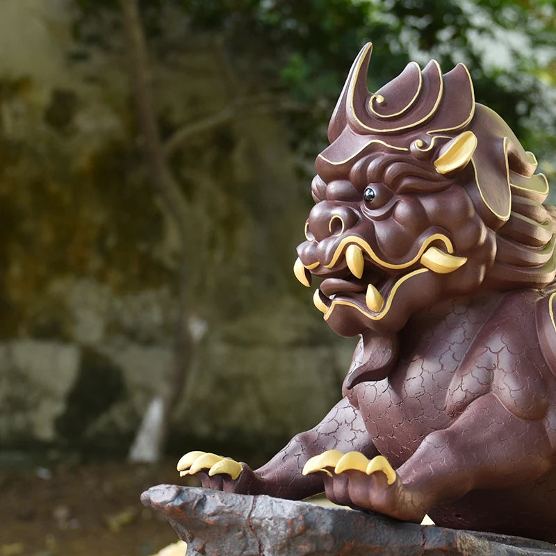 Yixing Purple Sand Fine Yixing Clay Tea Carve Supportable Famous Handmade Large Lucky Decoration Sculpture Feng Shui