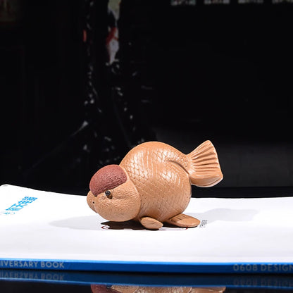 Yixing Purple Sand Fish Tea Ornaments Gold Arowana Ornaments Boutique Supportable Tea Tray Tea Set Tea Ceremony Fortune Opportun