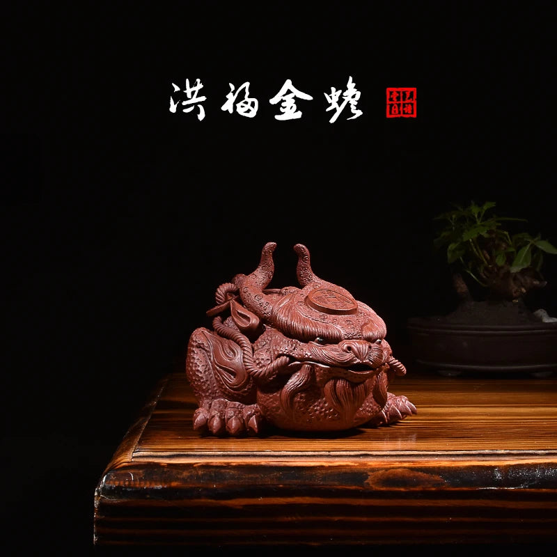 Yixing Purple Sand Great Happiness Golden Toad Three-Legged Toad Fine Tea Carve Sculptured Ornaments Supportable Handmade Tea Tr