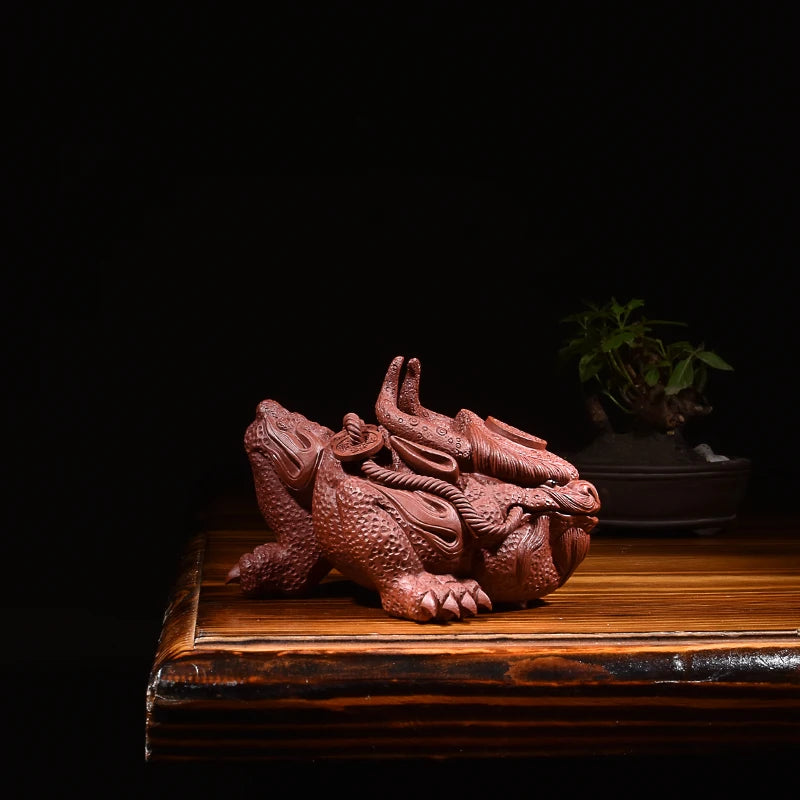 Yixing Purple Sand Great Happiness Golden Toad Three-Legged Toad Fine Tea Carve Sculptured Ornaments Supportable Handmade Tea Tr