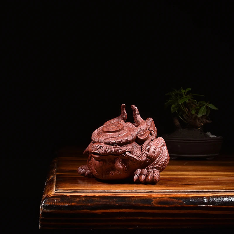 Yixing Purple Sand Great Happiness Golden Toad Three-Legged Toad Fine Tea Carve Sculptured Ornaments Supportable Handmade Tea Tr