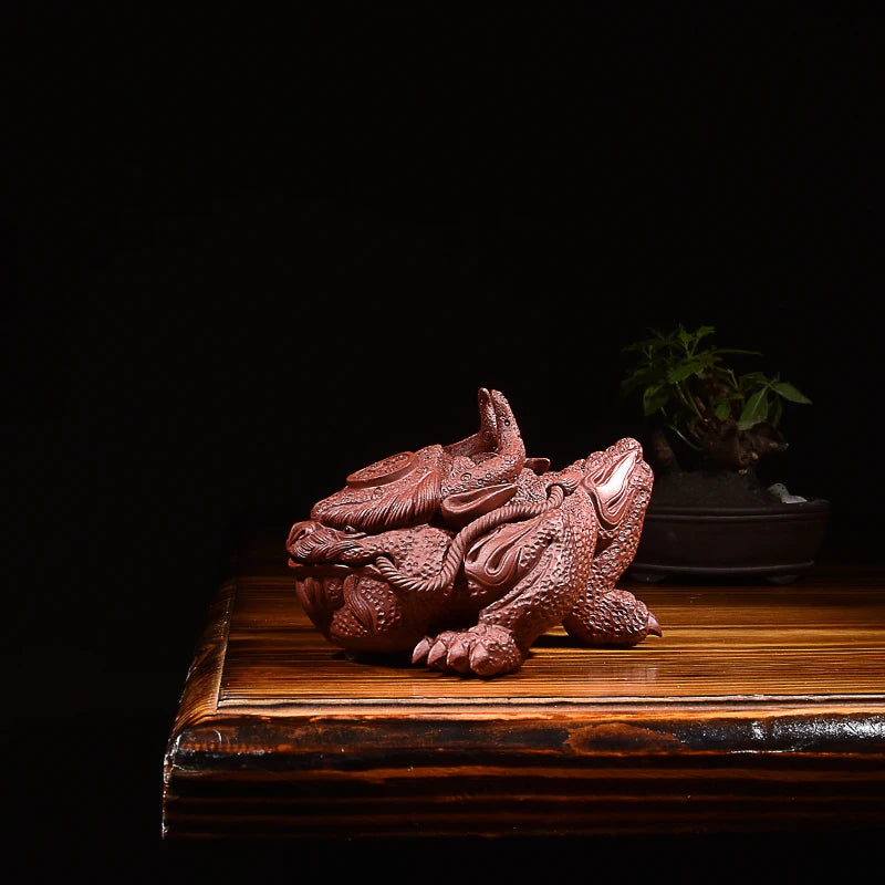Yixing Purple Sand Great Happiness Golden Toad Three-Legged Toad Fine Tea Carve Sculptured Ornaments Supportable Handmade Tea Tr
