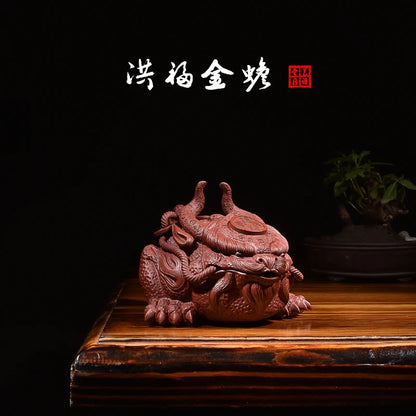 Yixing Purple Sand Great Happiness Golden Toad Three-Legged Toad Fine Tea Carve Sculptured Ornaments Supportable Handmade Tea Tr