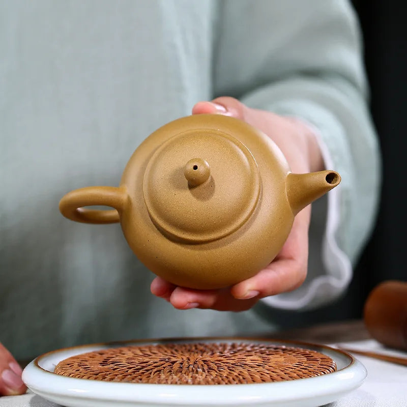 Yixing Purple Sand Handmade Pot, Famous Hand-painted Raw Ore, Gold Section Mud, Horizontal Pot, Zisha Teapot, Kung-Fu