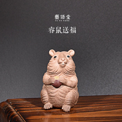 Yixing Purple Sand Mouse Zodiac Rat Tea Ornaments Boutique Supportable Famous Handmade Lucky Cartoon Tea Tray Ornament