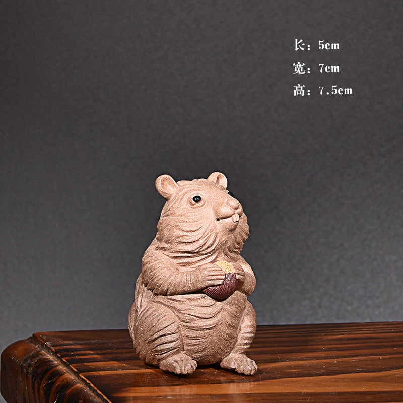 Yixing Purple Sand Mouse Zodiac Rat Tea Ornaments Boutique Supportable Famous Handmade Lucky Cartoon Tea Tray Ornament